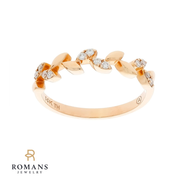 Nature Inspired Leaf Band 14K Rose Gold .12 CTW