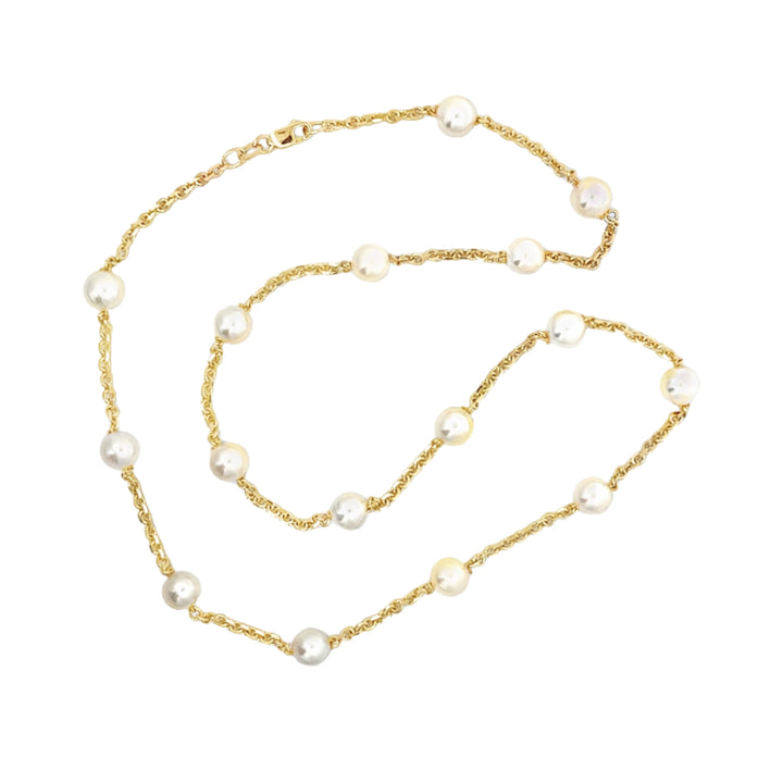 Pearl Chain Necklace 14K Yellow Gold