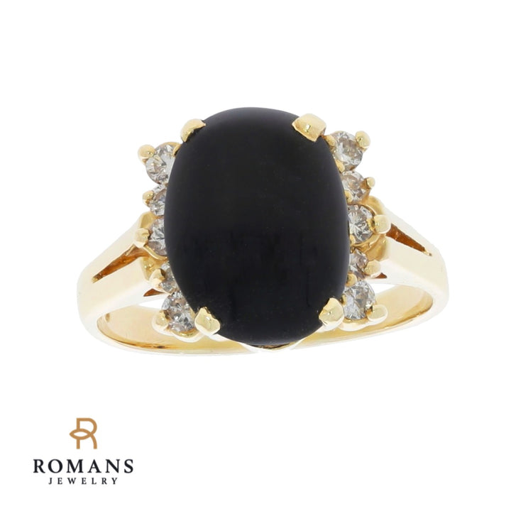 Onyx Diamond Ring 14K Yellow Gold