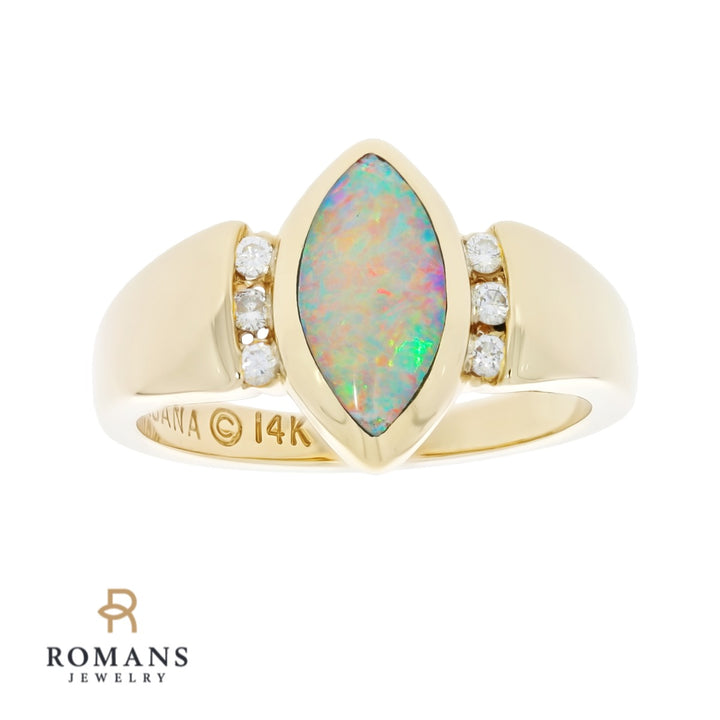 Opal Diamond Ring 14K Yellow Gold .98 CT