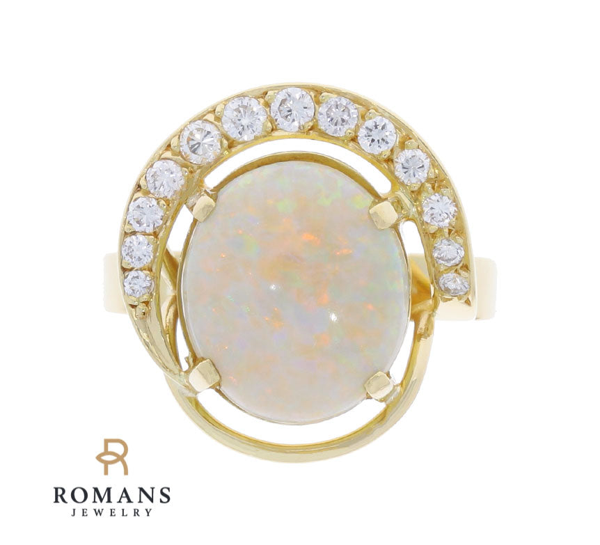 Opal Diamond Ring 18K Yellow Gold