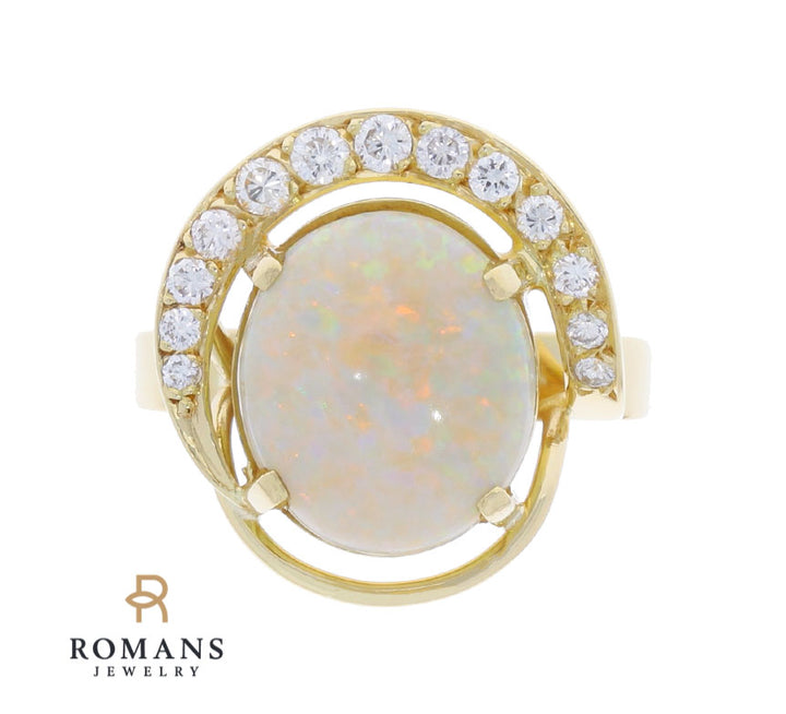 Opal Diamond Ring 18K Yellow Gold