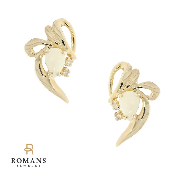 Opal Diamond Swirl Earrings 14K Yellow Gold