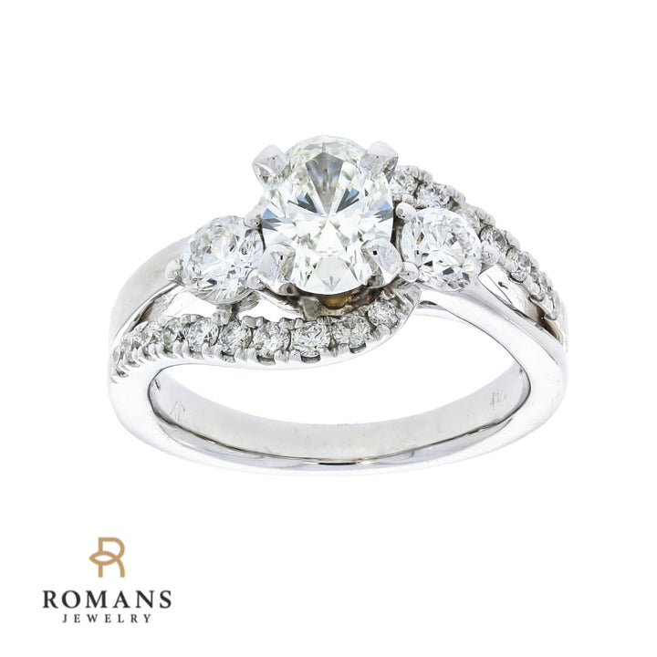 Oval Diamond Swirl Engagement Ring 14K White Gold .73 CT