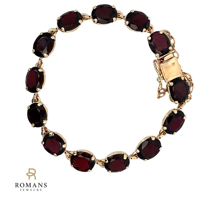 Oval Garnet Bracelet 10K Yellow Gold 24.18CTW
