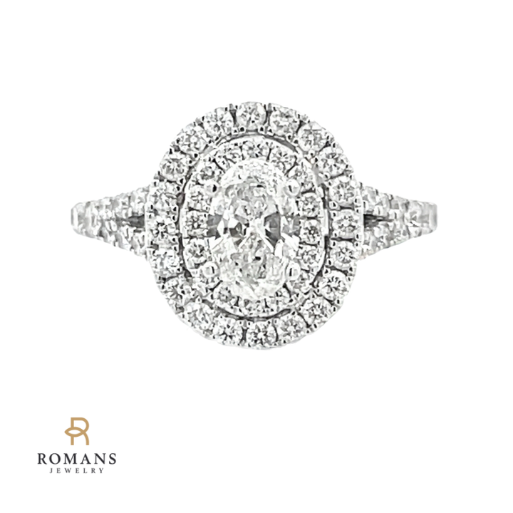 Oval Halo Engagement Diamond Ring 14K White Gold 0.48CT