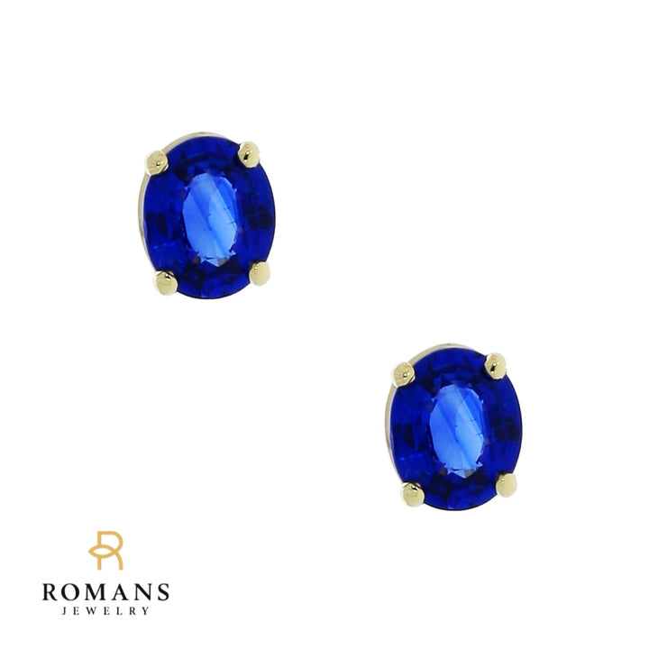 Oval Sapphire Stud Earrings 14K Yellow Gold .84 CTW