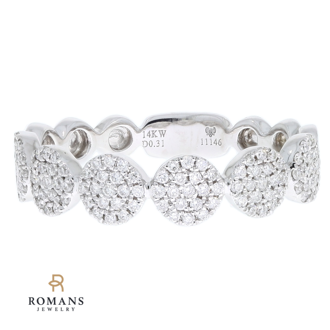 Pave Diamond Disks Band 14K White Gold .31CTW