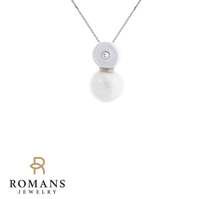 Pearl Diamond Pendant 14K White Gold