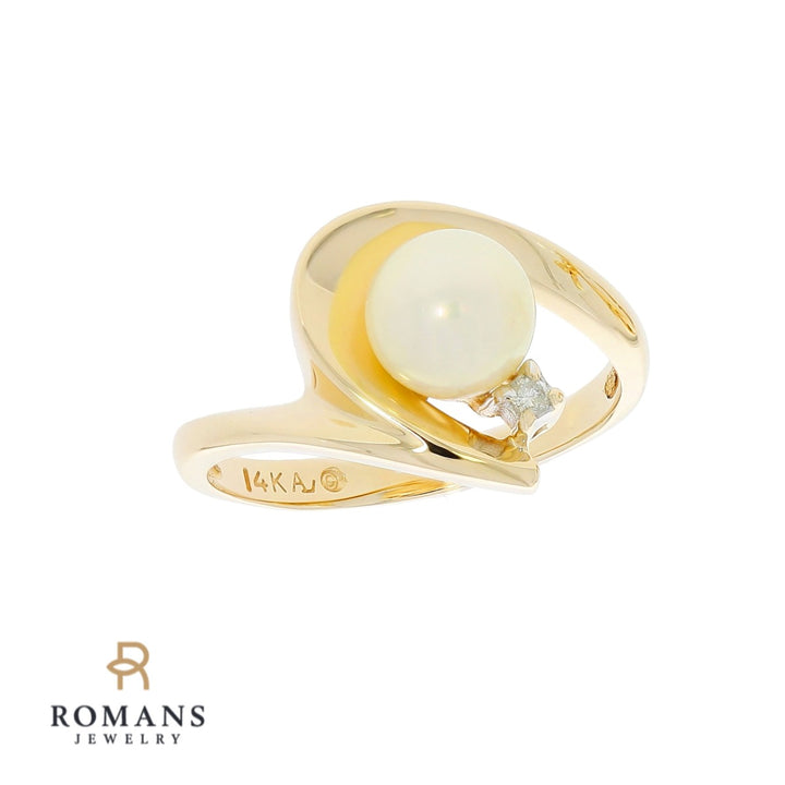 Pearl Diamond Ring 14K Yellow Gold