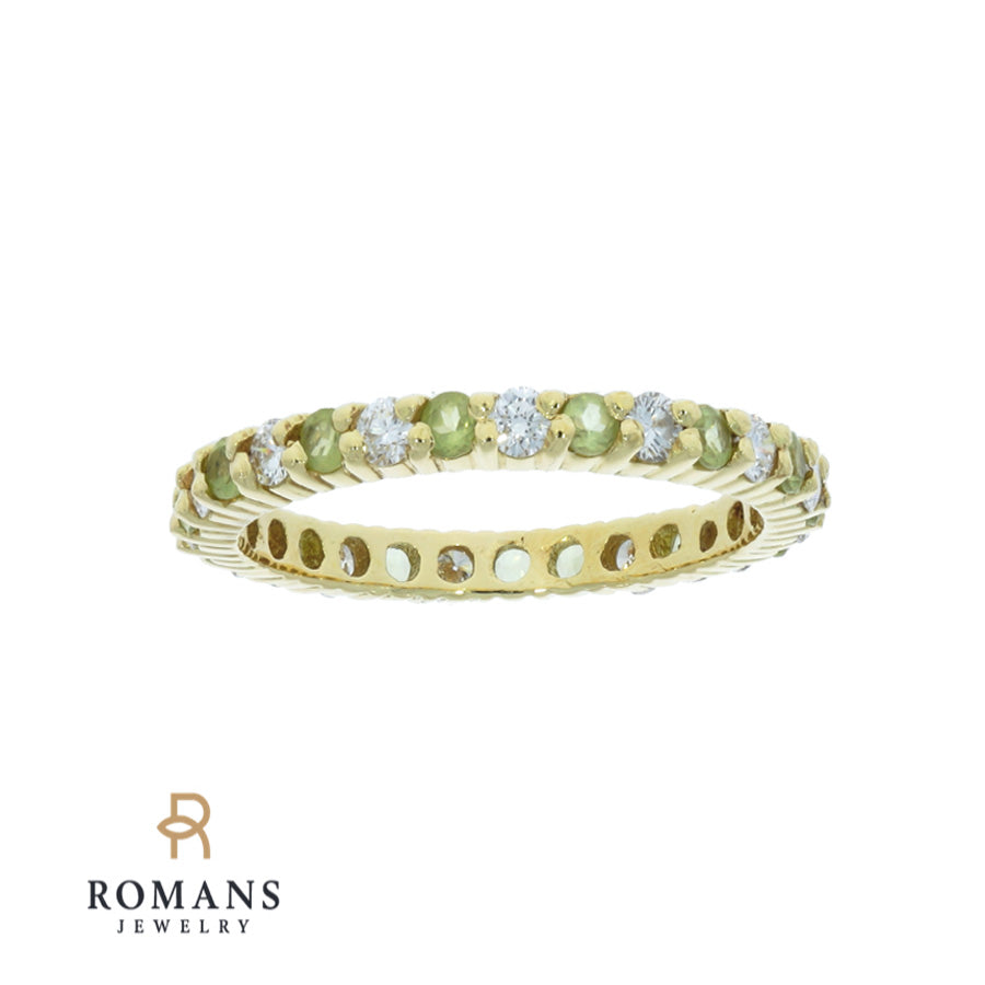 Peridot Diamond Eternity Band 18K Yellow Gold