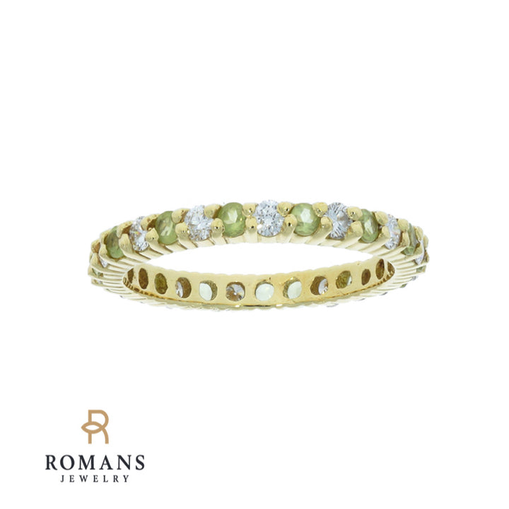 Peridot Diamond Eternity Band 18K Yellow Gold