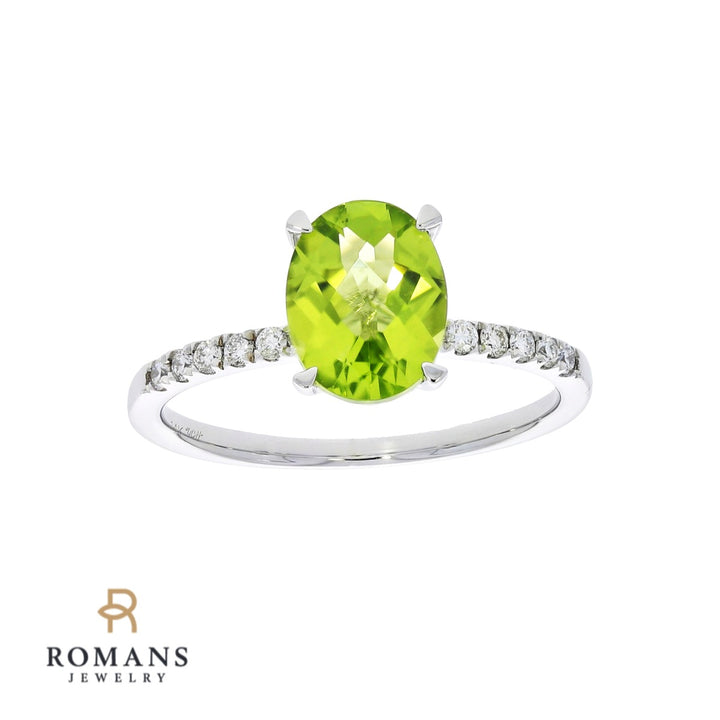 Peridot Diamond Ring 14K White Gold 1.69 CT