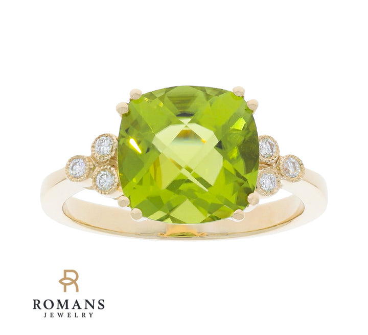 Peridot Diamond Ring 14K Yellow Gold 4.18 CT