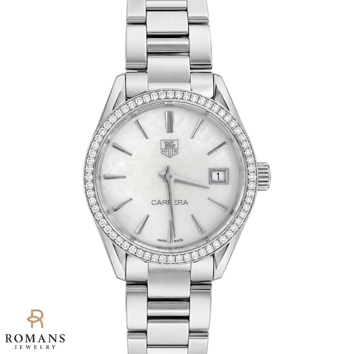 TAG Heuer Carrera Diamond Bezel Mother-of-Pearl Dial Quartz Watch 32mm WAR1315