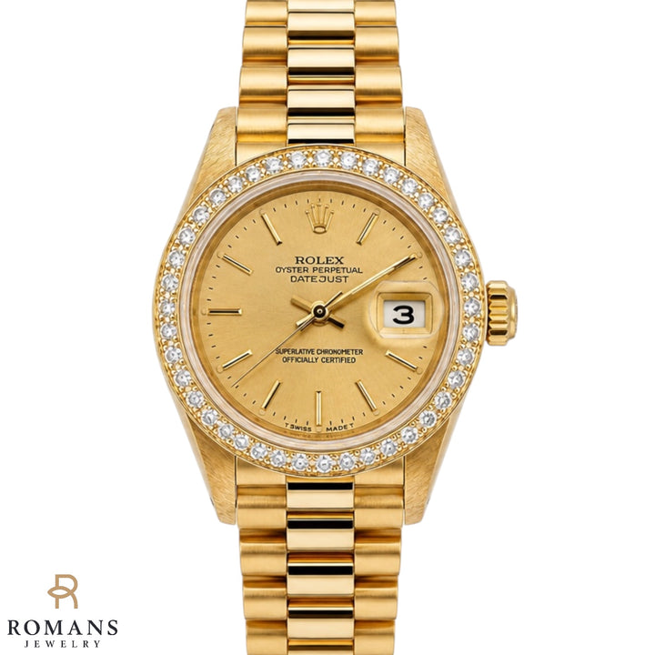 Rolex President 18K Yellow Gold Diamond Bezel Champagne Dial 26mm Ref. 69138