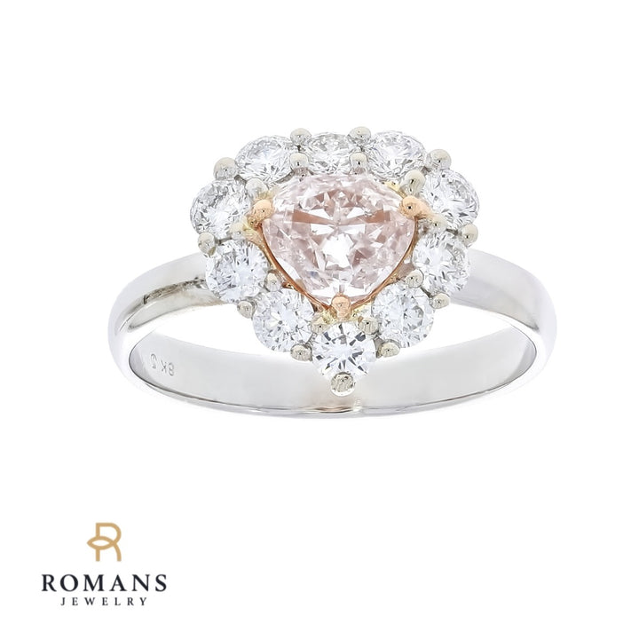 Pink Heart Diamond Halo Ring 18K White Gold 1.01 CT