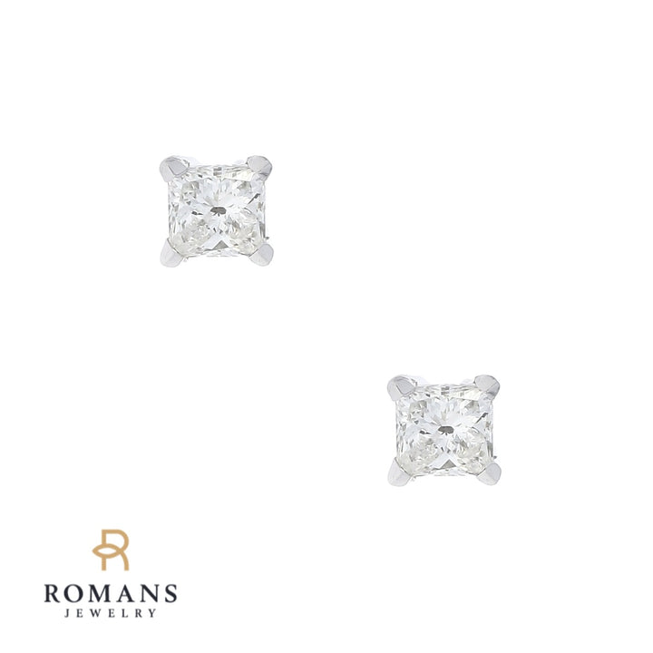 Princess Cut Diamond Stud Earrings 14K White Gold .56CTW