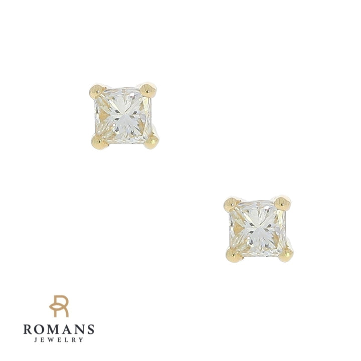 Princess Cut Diamond Stud Earrings 14K Yellow Gold .33CTW
