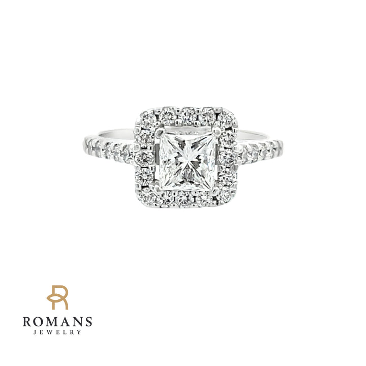 Princess Diamond Halo Engagement Ring 14K White Gold
