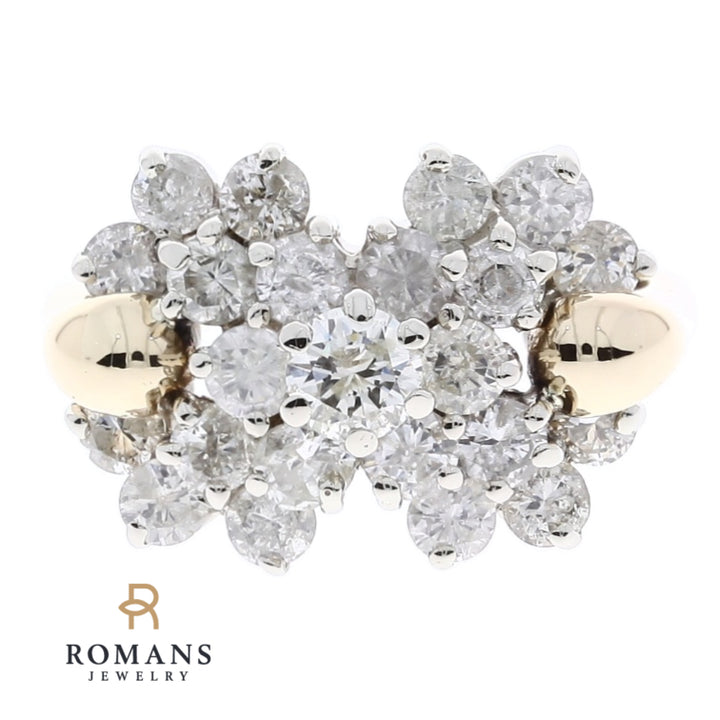 Retro Diamond Cluster Ring 14K Two Tone 2.70 CTW