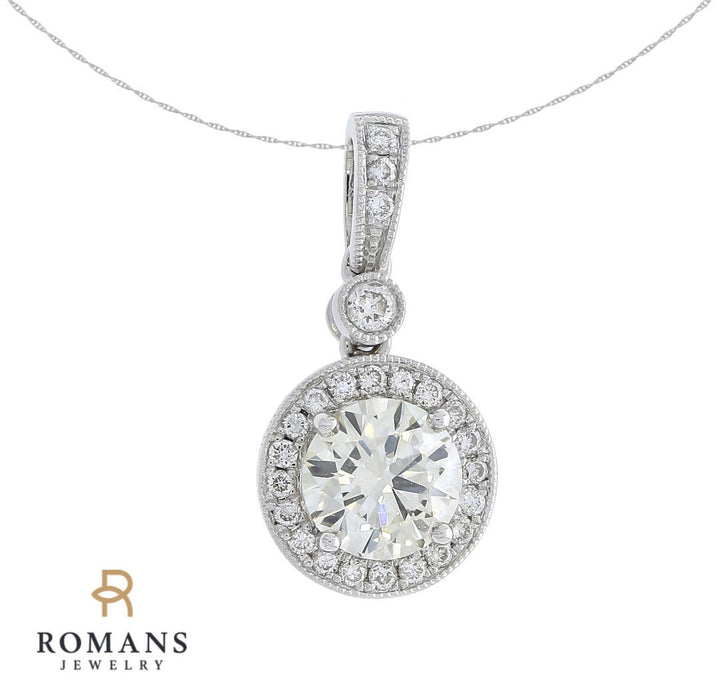 Round Diamond Halo Pendant 14K White Gold .98CT