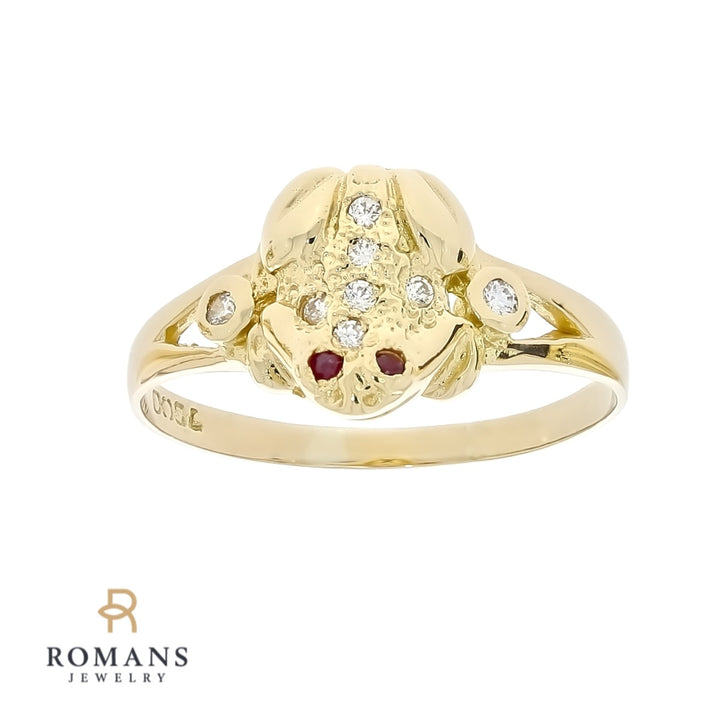 Ruby Diamond Frog Ring 18K Yellow Gold