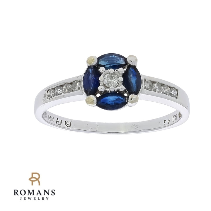 Sapphire Diamond 14K White Gold Ring .45 CTW