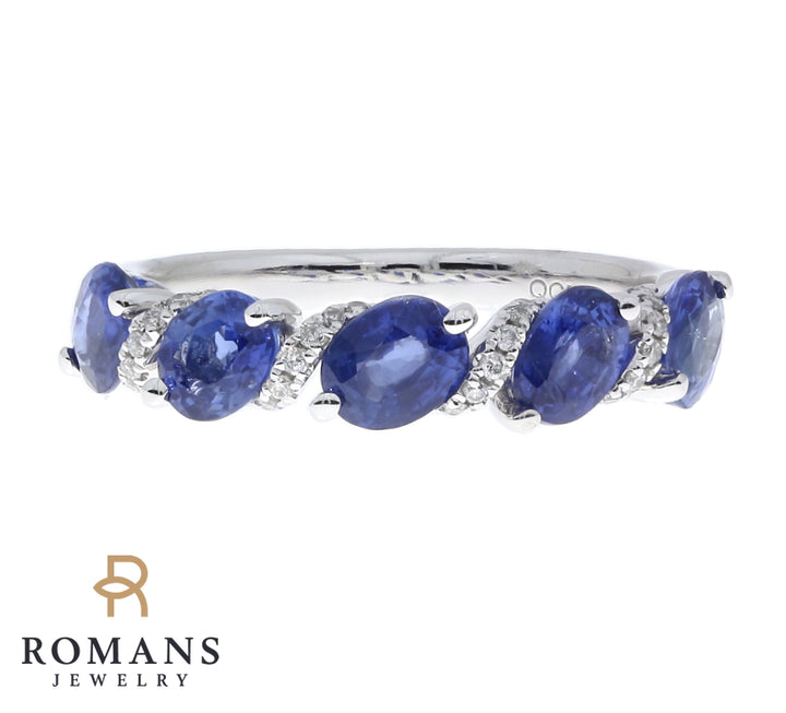 Sapphire Diamond Band 14K White Gold 2.16 CTW