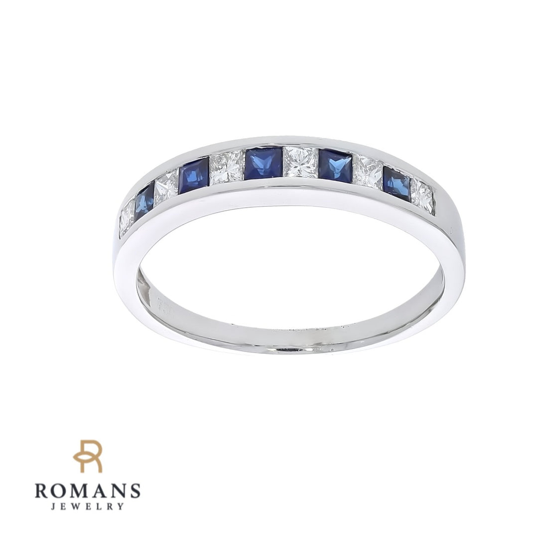 Sapphire Diamond Band 18K White Gold