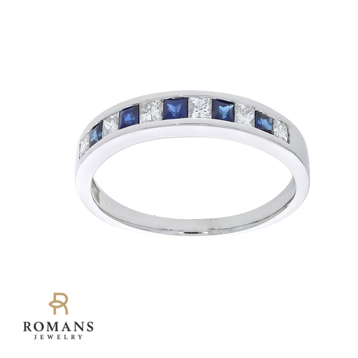 Sapphire Diamond Band 18K White Gold