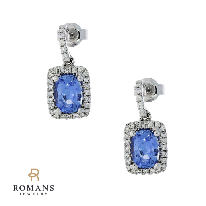 Sapphire Diamond Halo Earrings 14K White Gold 1.93CT