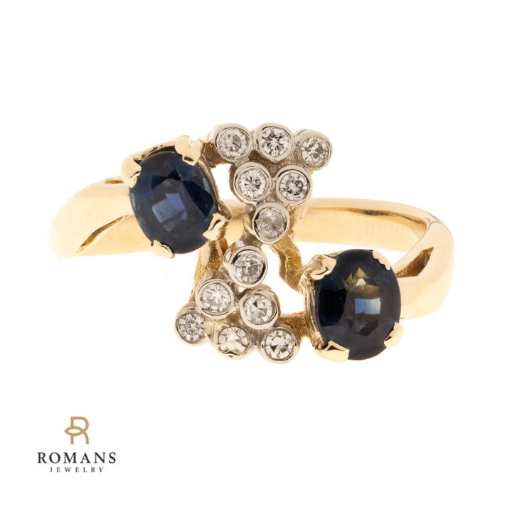 Sapphire Diamond Ring 14K Two Tone