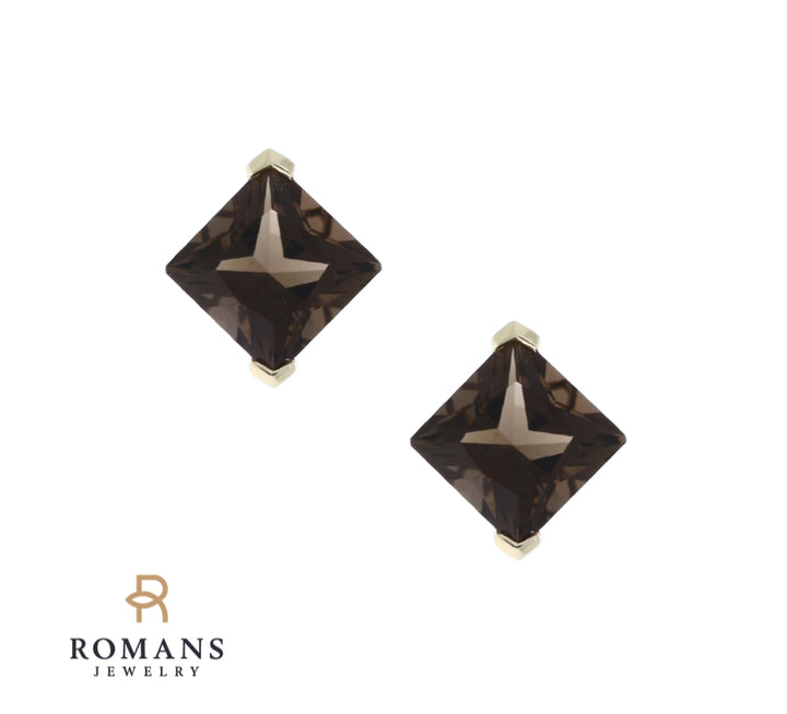 Smoky Quartz Stud Earrings 10K Yellow Gold 5.20CTW