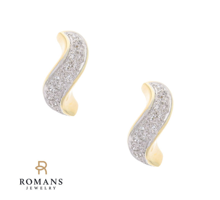 Swirl Shaped Diamond Earrings 14K Two Tone .32CTW