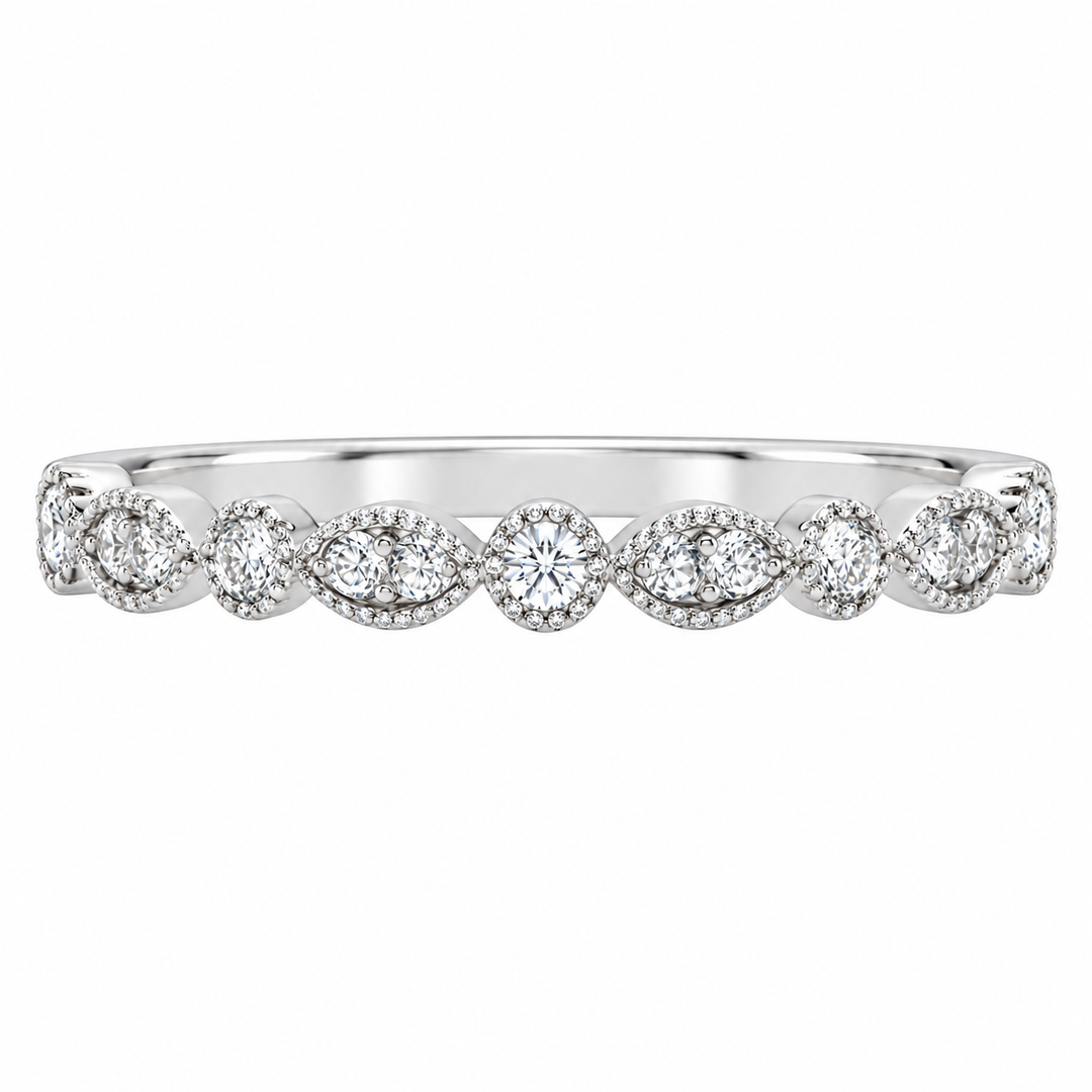 Beaded Marquise Diamond Band 14K White Gold .22CTW