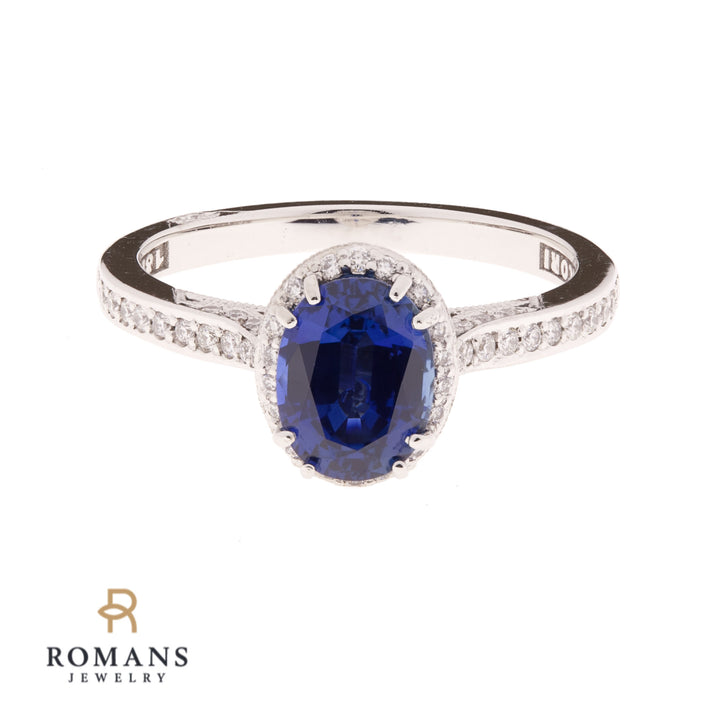 Tacori Sapphire Diamond Halo Ring 18K White Gold 1.54CT