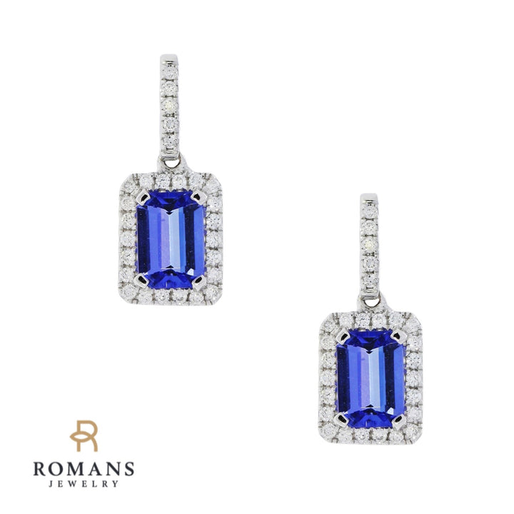 Tanzanite Diamond Halo Earrings 14K White Gold