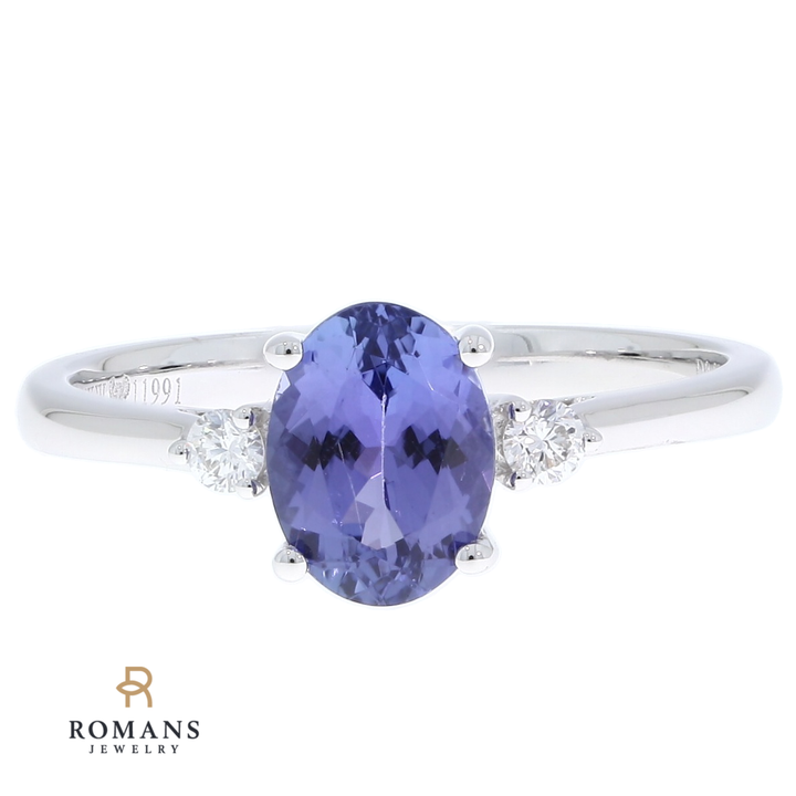 Tanzanite Diamond Three Stone Ring 14K White Gold 1.25 CT