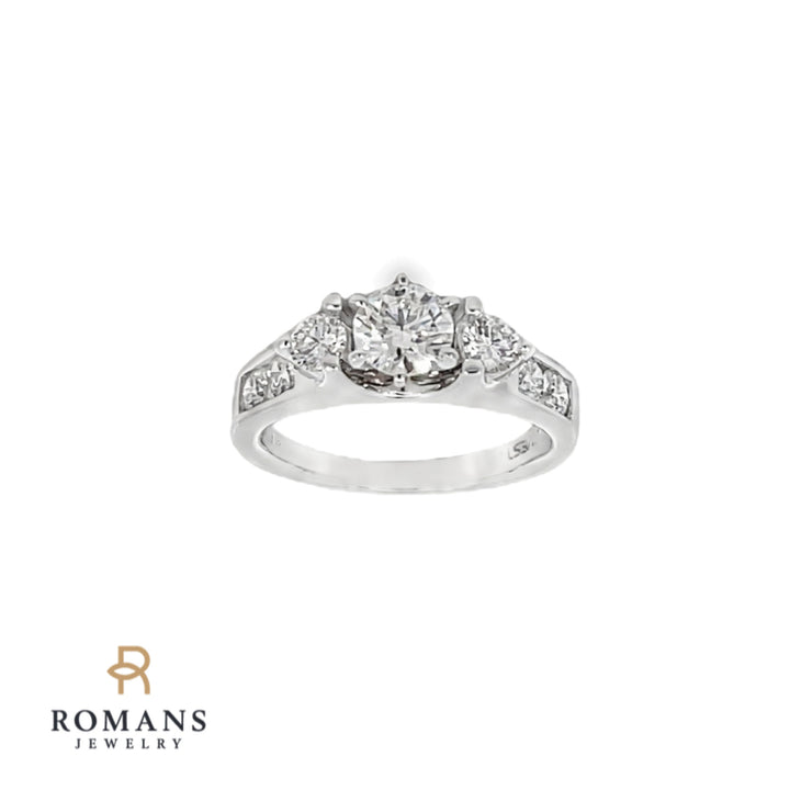 Three-Stone Diamond Engagement Ring 14K White Gold .58CT