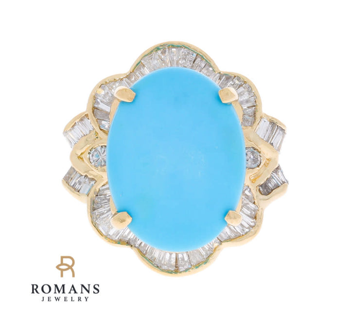 Turquoise Diamond Ring 18K Yellow Gold 3.98 CT