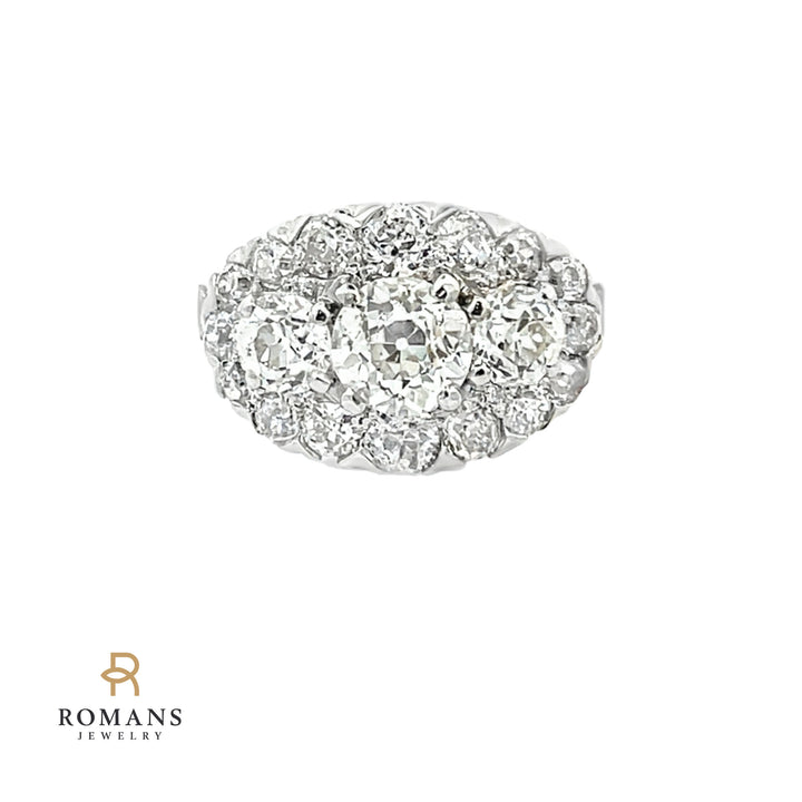 Vintage Diamond Cluster Ring Platinum 2.77CT