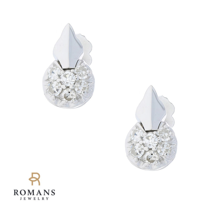 Vintage Diamond Cluster Stud Earrings 14K White Gold .36CTW