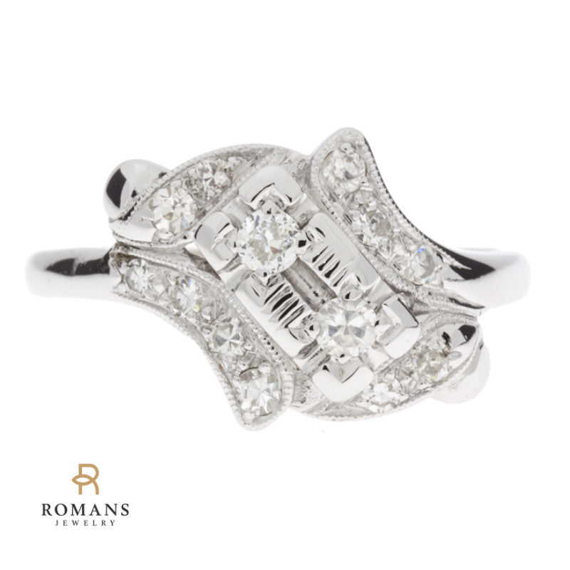 Vintage Diamond Ring 1940's 14K White Gold .40CTW