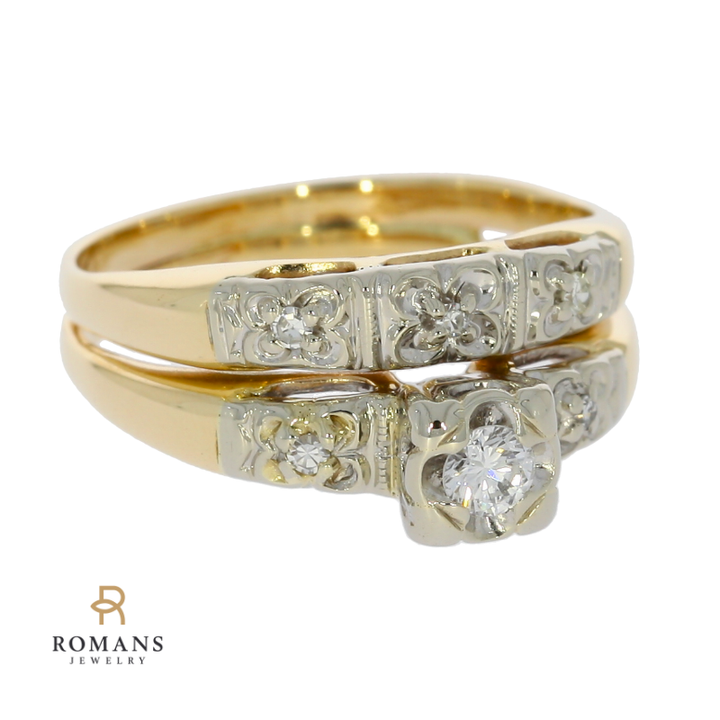 Vintage Diamond Wedding Set 14K Two Tone