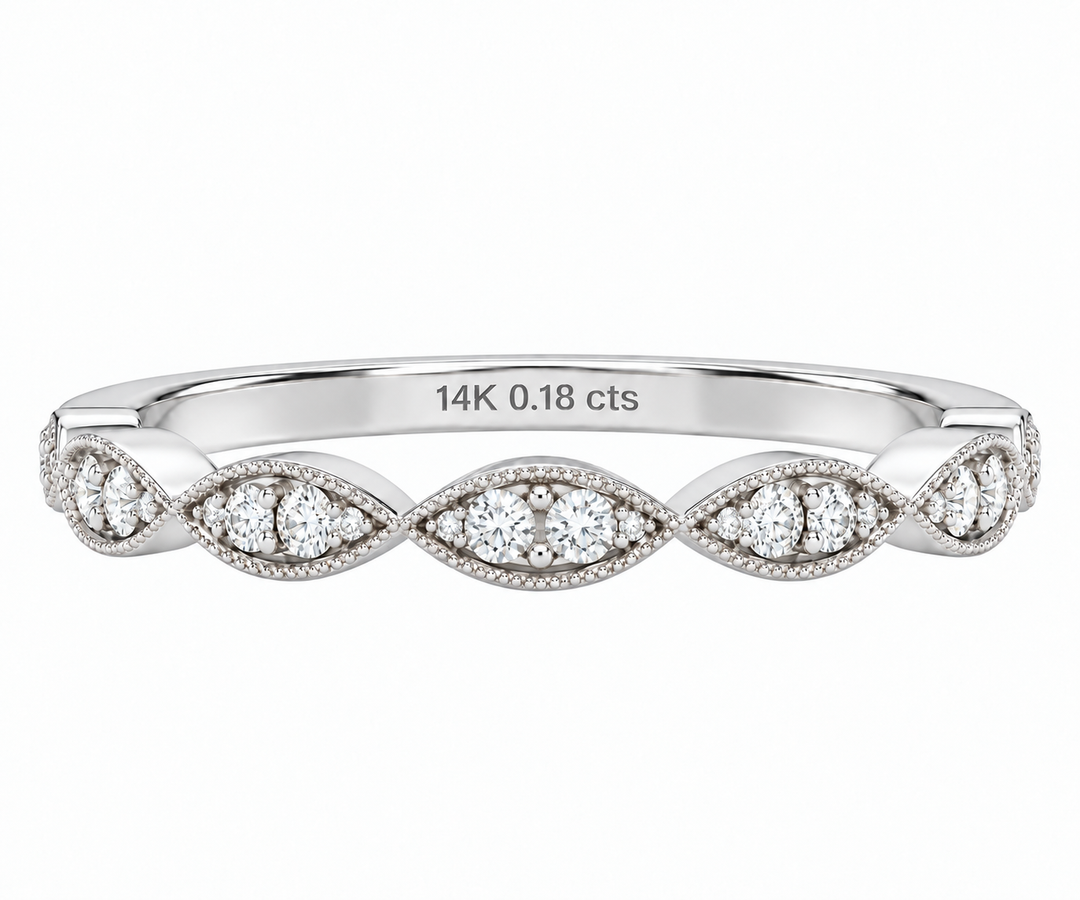 Thin Diamond Milgrain Wedding Band 14K White Gold .18CTW