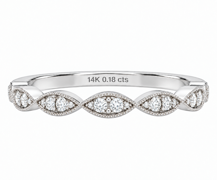 Thin Diamond Milgrain Wedding Band 14K White Gold .18CTW