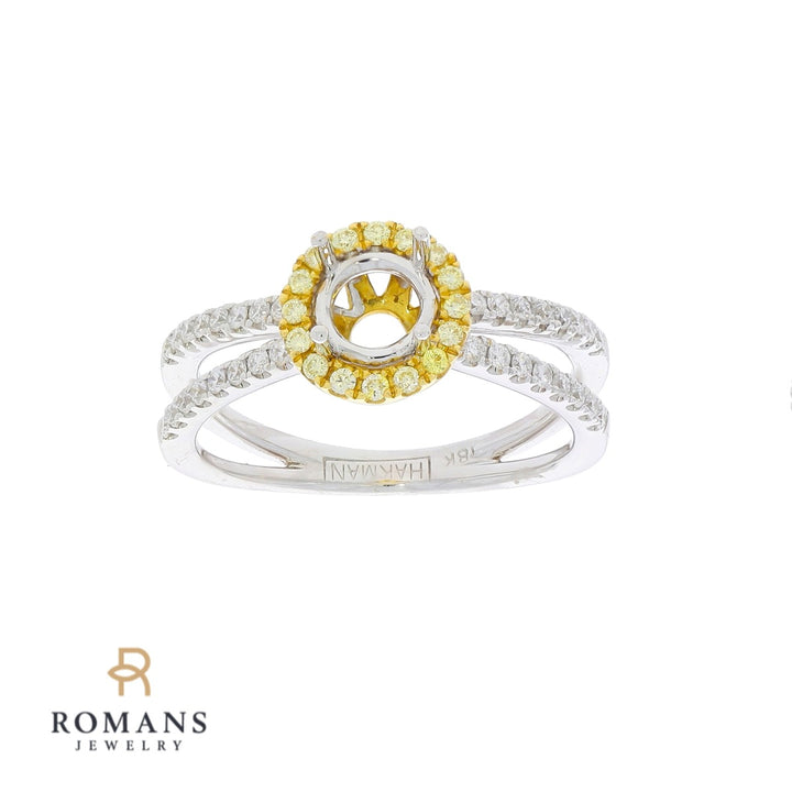 Yellow Diamond Halo Engagement Setting 18K Two Tone .29CTW