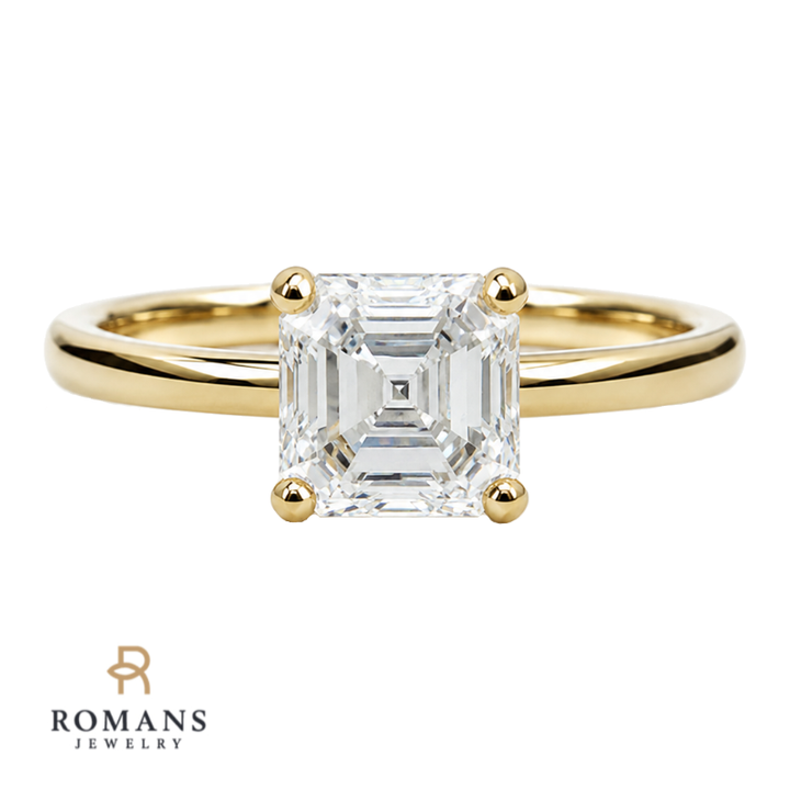 Isleana Solitaire 1.21CT Square Emerald Natural Diamond Ring 14K Yellow Gold