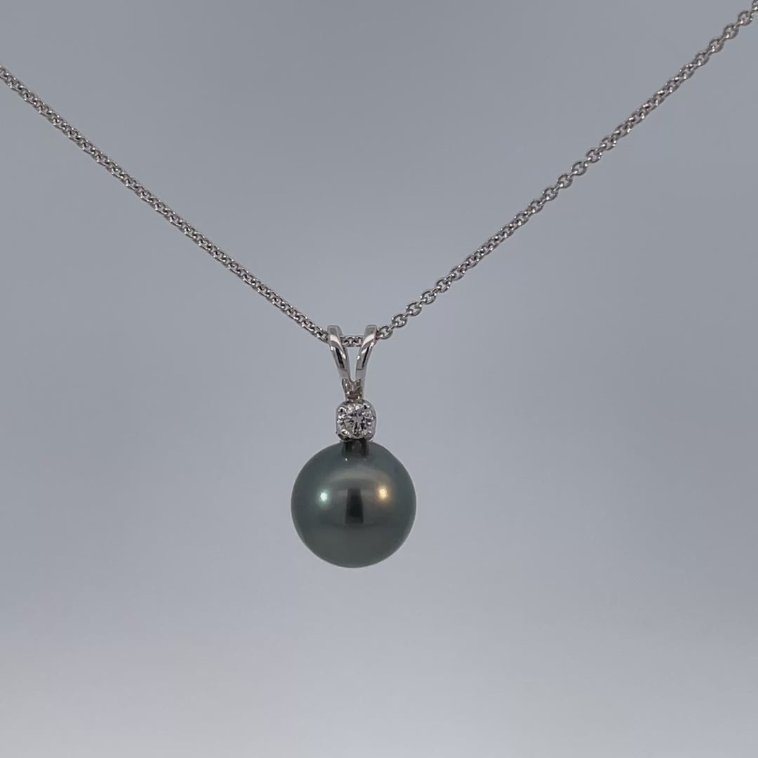 Tahitian Pearl 8MM Diamond Pendant 14K White Gold